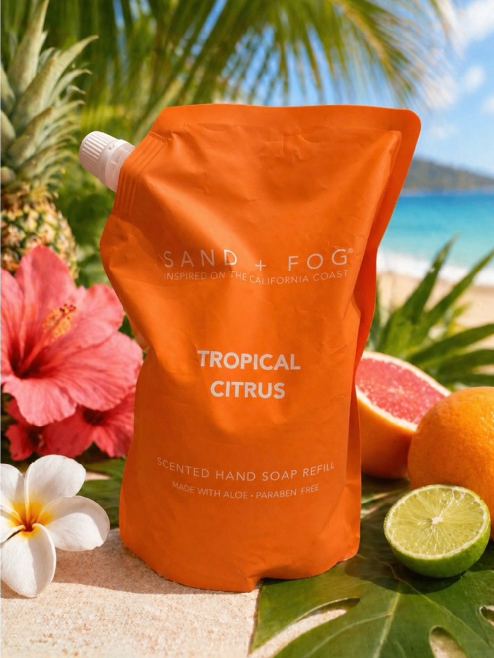 SAND + FOG LIMITED "Tropical Citrus" Hand Soap Refill w/ Aloe! JUMBO 34 Oz